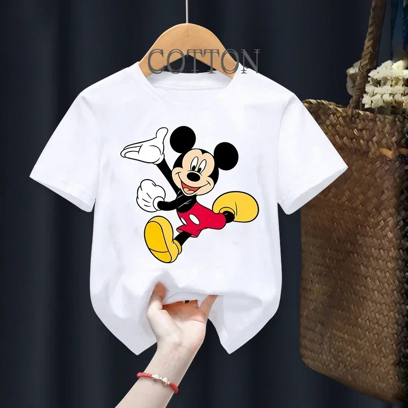 Summer Disney Mickey Mouse Child Cotton T-Shirt Kawaii T Shirt Anime Cartoon Casual Baby Clothes Tee Shirt Kid Girl Boy Y2K Top 3