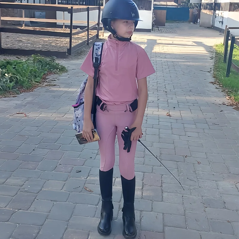 MXLLINA Pink Riding Pants for Girls Full Seat Silicone Horse Equestrian Breeches Kids Anti-Pilling Horseback Riding Leggings 3