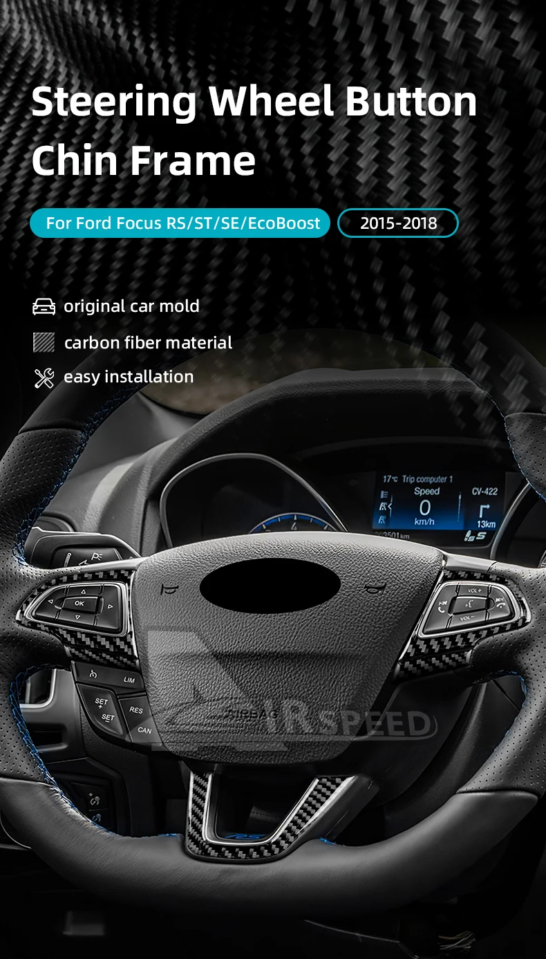 Für Ford Focus RS/ST/SE/ECO Boost 2015 2016 2017 2018 Echte Weiche Carbonfaser-Aufkleber Auto-Lenkrad-Rahmen-Knopfverkleidung – Detail 1