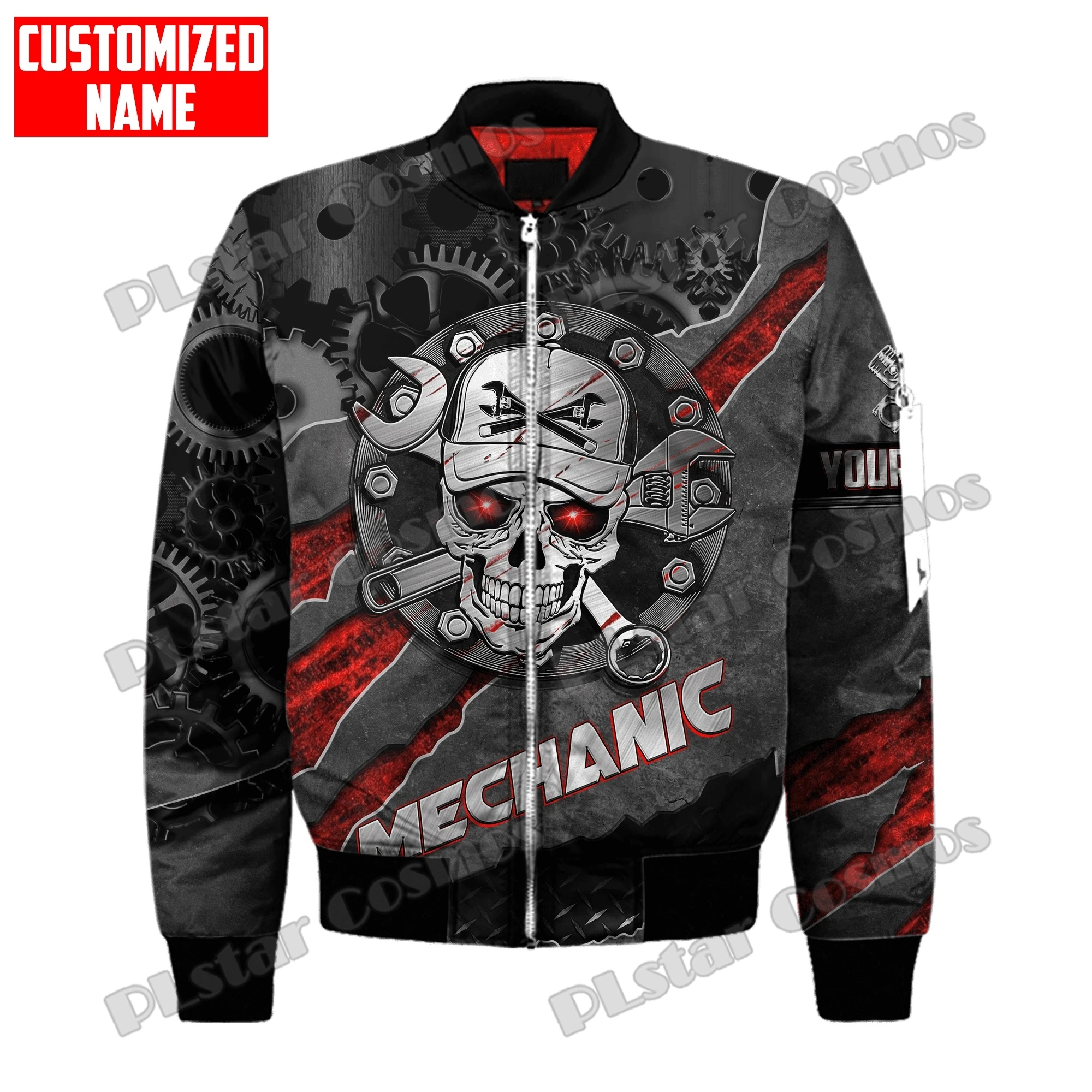 Benutzerdefinierte Name Mechaniker Schädel Werkzeug Metall 3D Gedruckt männer Bomber Jacke Winter Unisex Casual Warme Dicke Zipper Jacke Mantel FX-24 – Detail 12