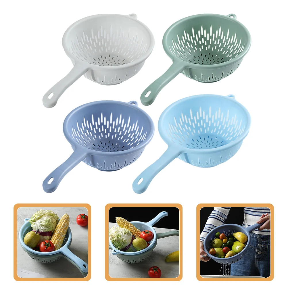 

4 Pcs Kitchen Drainer Colander Plastic Colander with Handle for Fruit Washing Strainer Food Grade Vegetables Hamper