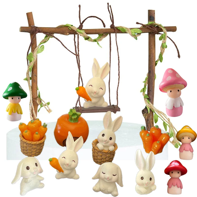 

Easter Party Baking Supplies Easter Rabbit Mini Figurines Bunny Carrot Swing Cake Decoration Cupcake Toppers Cute Mushroom Man