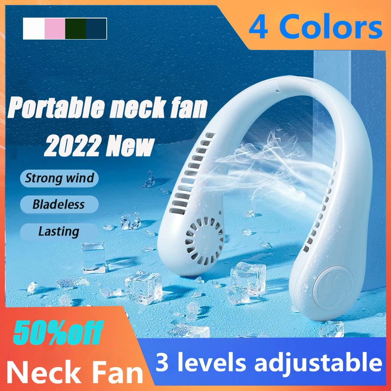 

USB Portable Hanging Neck Fan Mini Electric Wireless Fan Rechargeable Bladeless Mute Fans Air Conditioning Cooler for Sports Fan