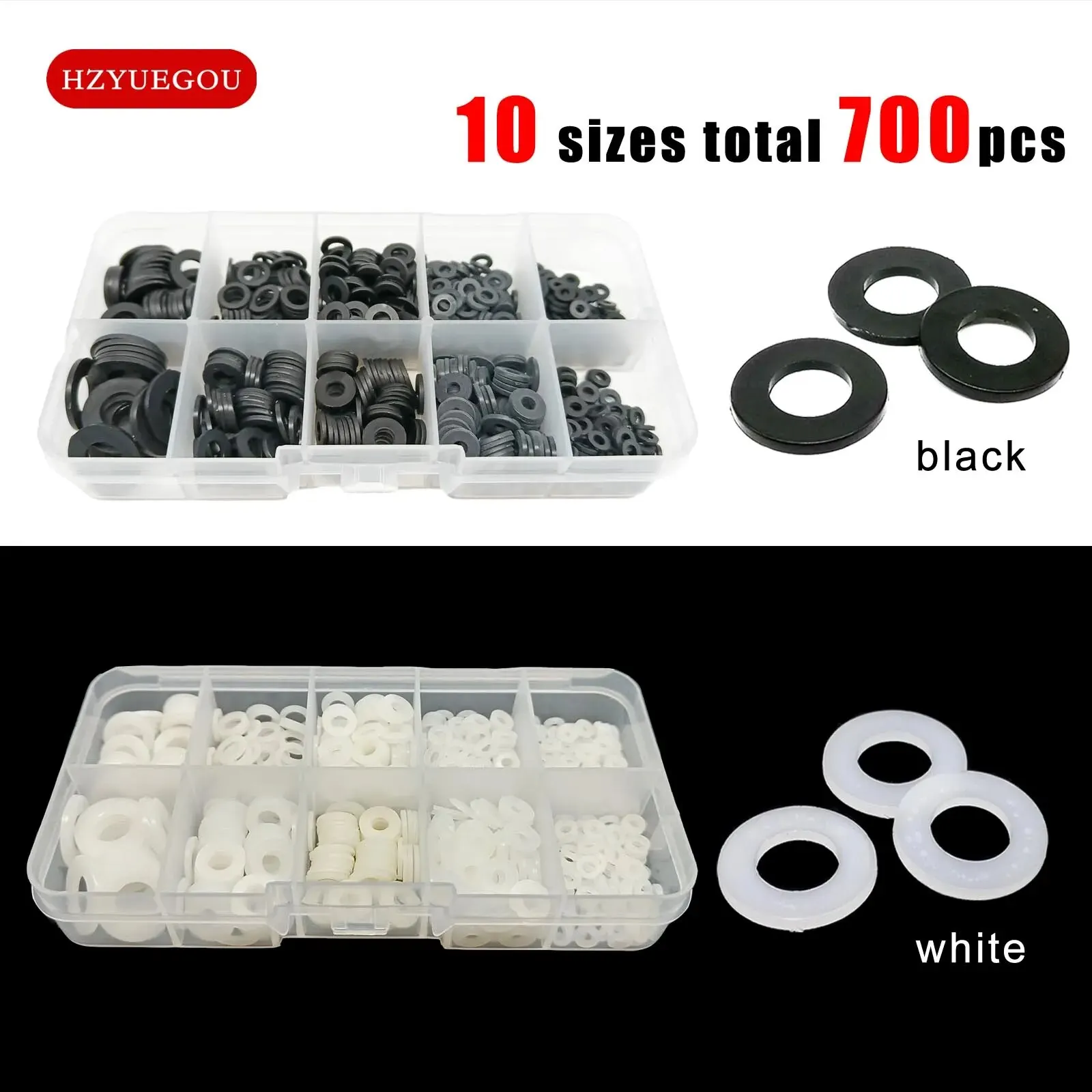 Plastic Washers Plastic Nylon Flat Washer Plain Spacer Insulation Gasket Ring 1150/700/500pcs M2 M2.5 M3 M4 M5 M6 M8 Assortment Kit Set Box