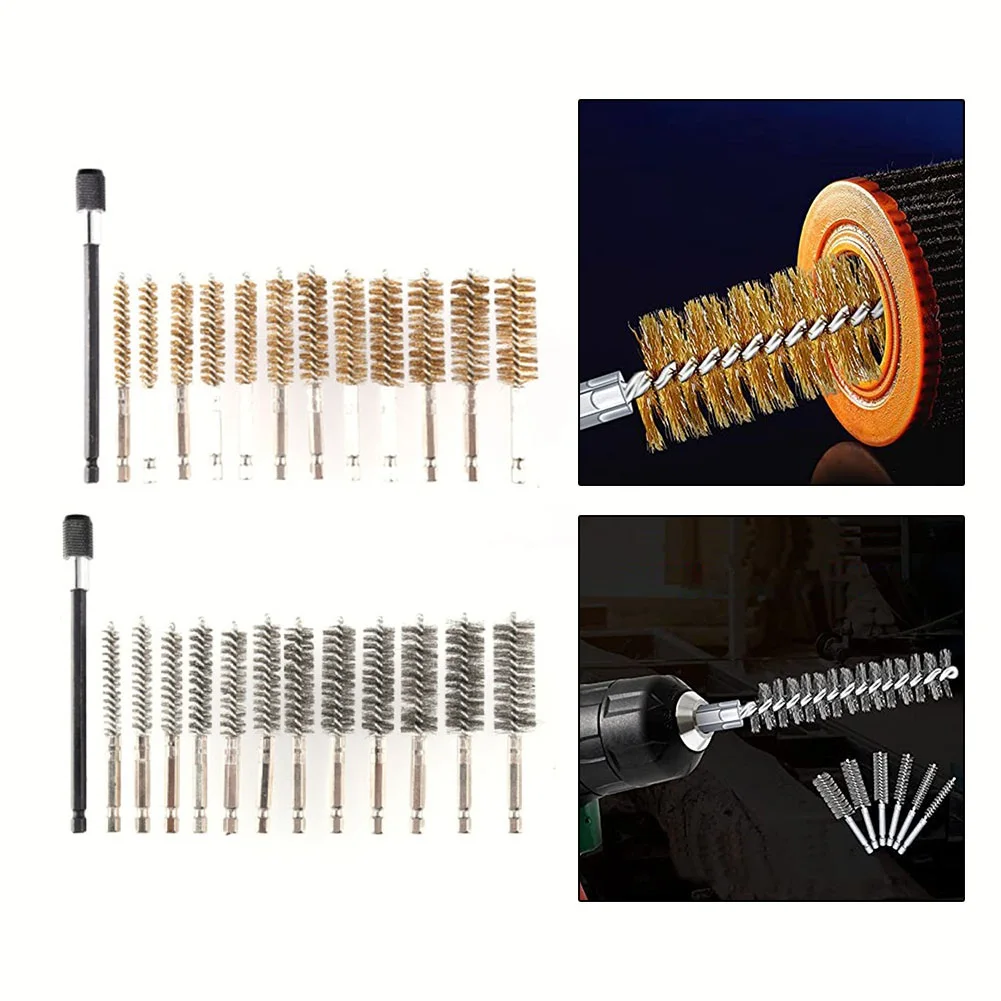 

12Pcs Brasss Steel Wire Brush Car Paint Remover Wire Rust Cleaner With Rod Machinery Polishing Grinding Tool Set
