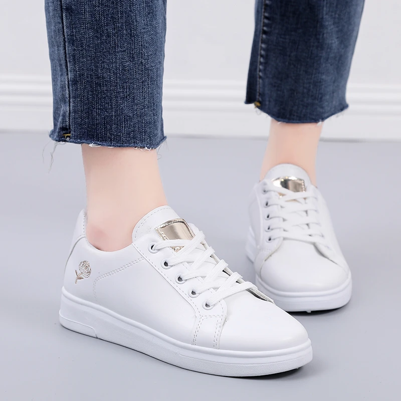 Women Casual Sneakers Shoes Spring Lace-Up Embroidered
