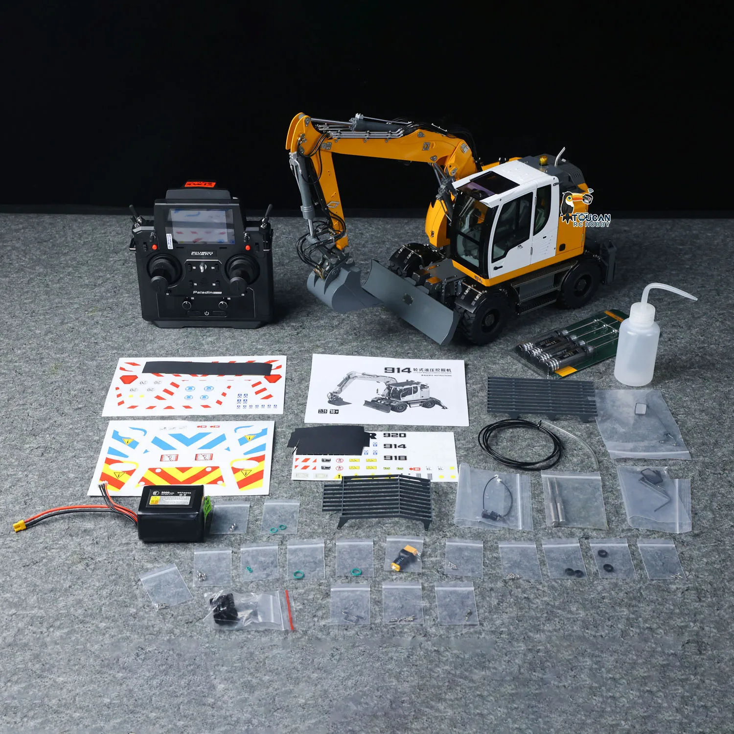 LR914 PRO MAX 메탈 4륜구동 1/14 RC 유압식 휠 굴삭기 11방향 밸브 RTR 무선 조종 굴착기 PL18EV Lite 배터리 라이트