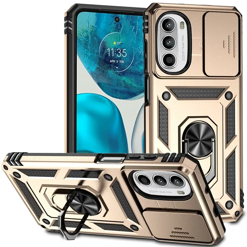 Slide Camera Protection Phone Case with Ring Holder Kickstand and Armor Design