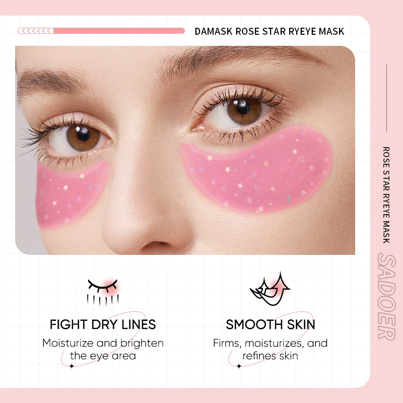 60pcs SADOER Rose Eye Mask Anti Dark Circles Remove Eyes Bags Anti Wrinkles Hydrating Firming Eye Patches Eyes Skin Care