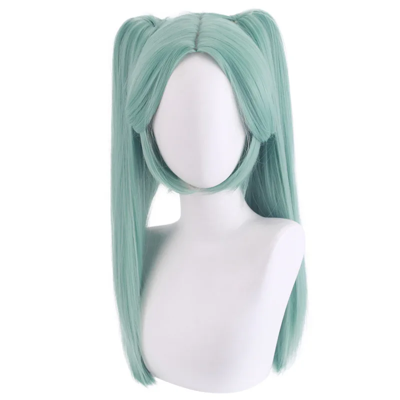 Parrucca Cosplay Rebecca Anime Cyberpunk Edgerunners, Doppia Coda di Cavallo Blu Ciano, Resistente al Calore, Sintetica - immagine 3