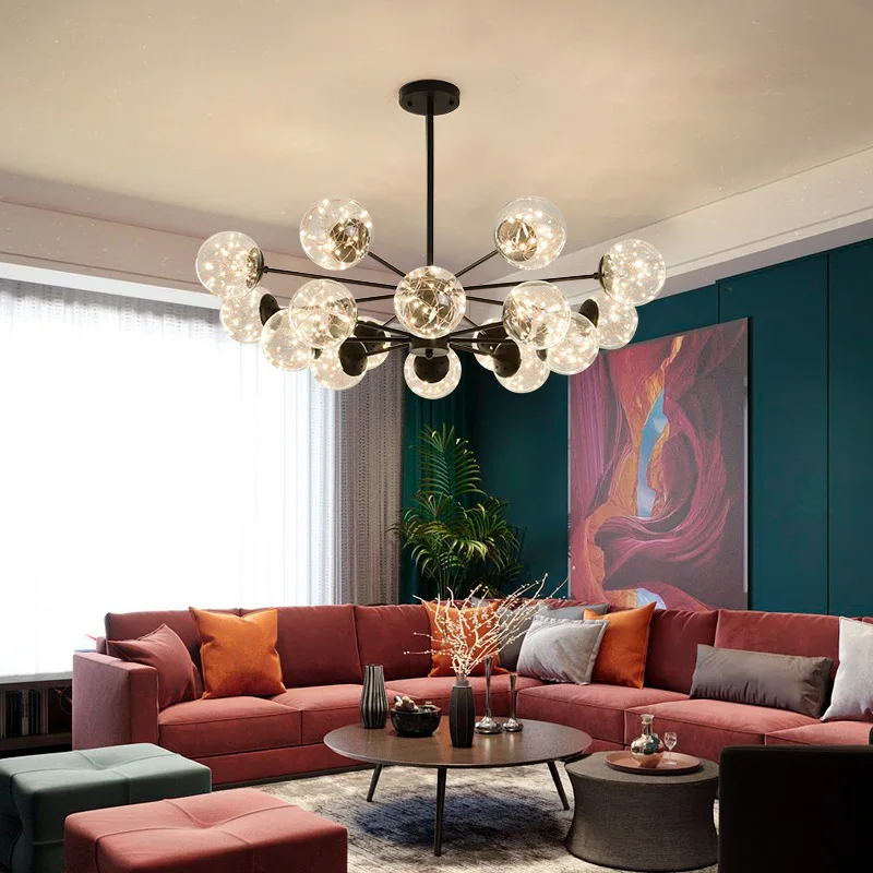 Sala de Estar Quente e Romântico Nordic Cobre Lustre Design Moderno Feijão Mágico Molecular Lâmpada 2022 Novo Teto 3 moderno feijão mágico molecular lâmpada quente e