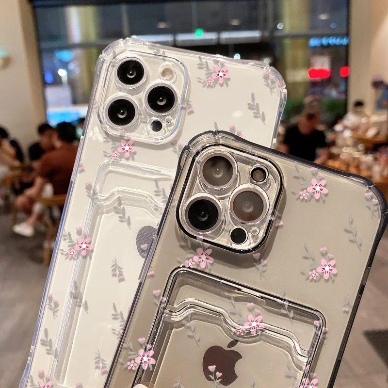Floral Shockproof Soft TPU Card Holder Phone Case