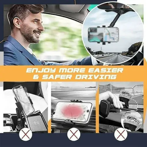 360° Rotatable And Retractable Car Phone Holder Multifunctional Rearview Mirror Firm Shockproof Automobile Mobile Phone Support iphone desk stand