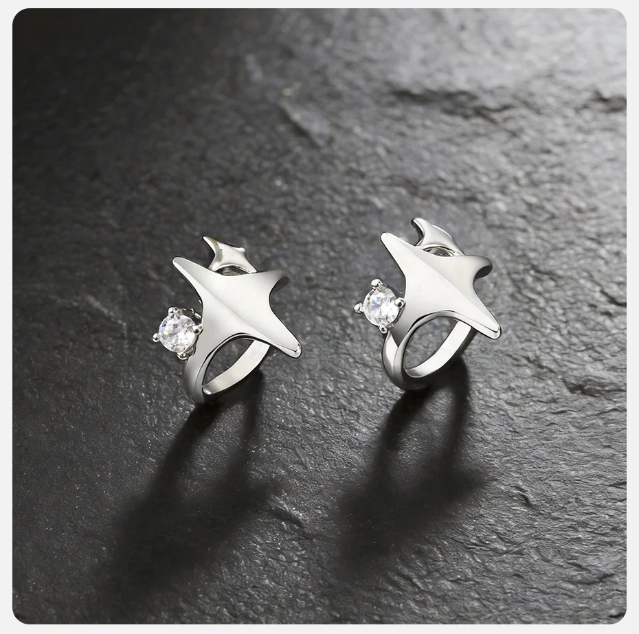 Vnox Zirkon-Stern-Ohrclips ohne Piercing, Kupfermetall, silberfarben, Clip-On-Ohrringe für Männer und Frauen, Ohrknochen-Clip-Schmuck – Detail 5