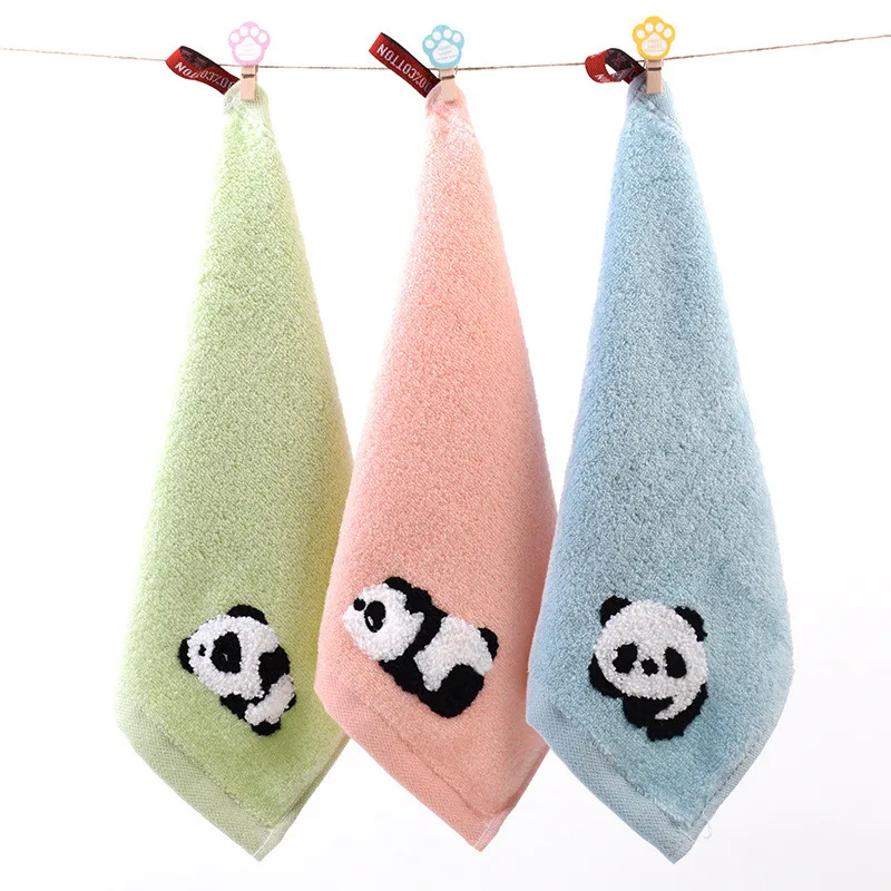 

1Pcs 25x25cm Cartoon Panda Jacquard Cotton Baby Children Face Towel Hanging Washcloth Water Absorbent Soft