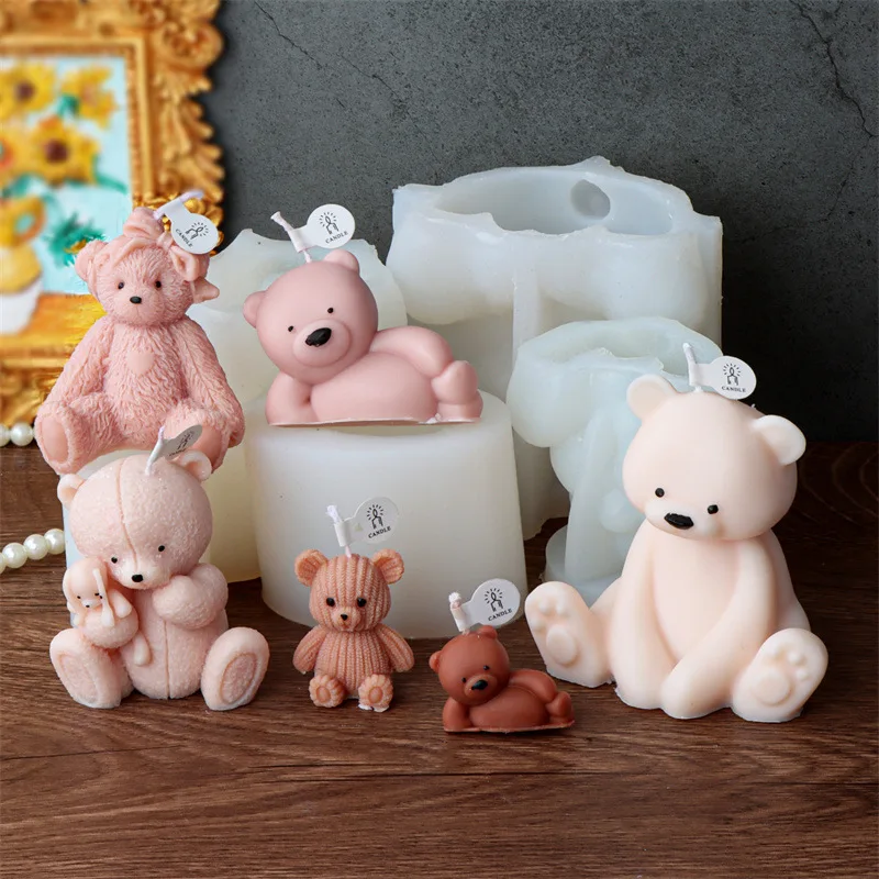 Cartoon Bear 3D Silicone Candle Soap Mold DIY Plaster Sculpture Aromatherapy Decoration Birthday Party Gifts moldes de silicona