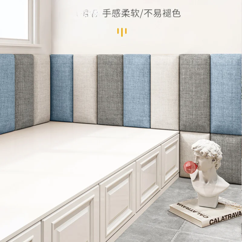 Bed headboard sticker Imitation linen soft bag hotel club background wall headboard tatami cushion self-adhesive