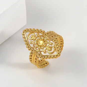 Cazador 여성용 스테인레스 스틸 골드 컬러 선조 꽃 반지, 어머니 선물, 손가락 반지, 2024 쥬얼리 웨딩