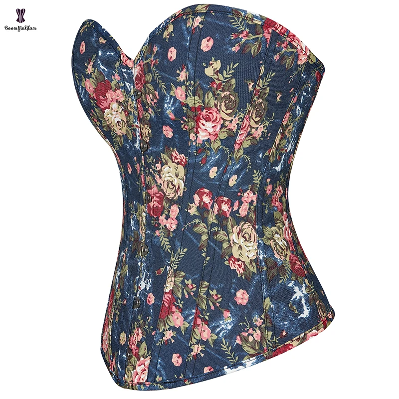 

Джинсовый бюстье из ткани Оксфорд с цветочной вышивкой, корсет на шнуровке с косточками, нижнее белье, корсет с G-стрингами