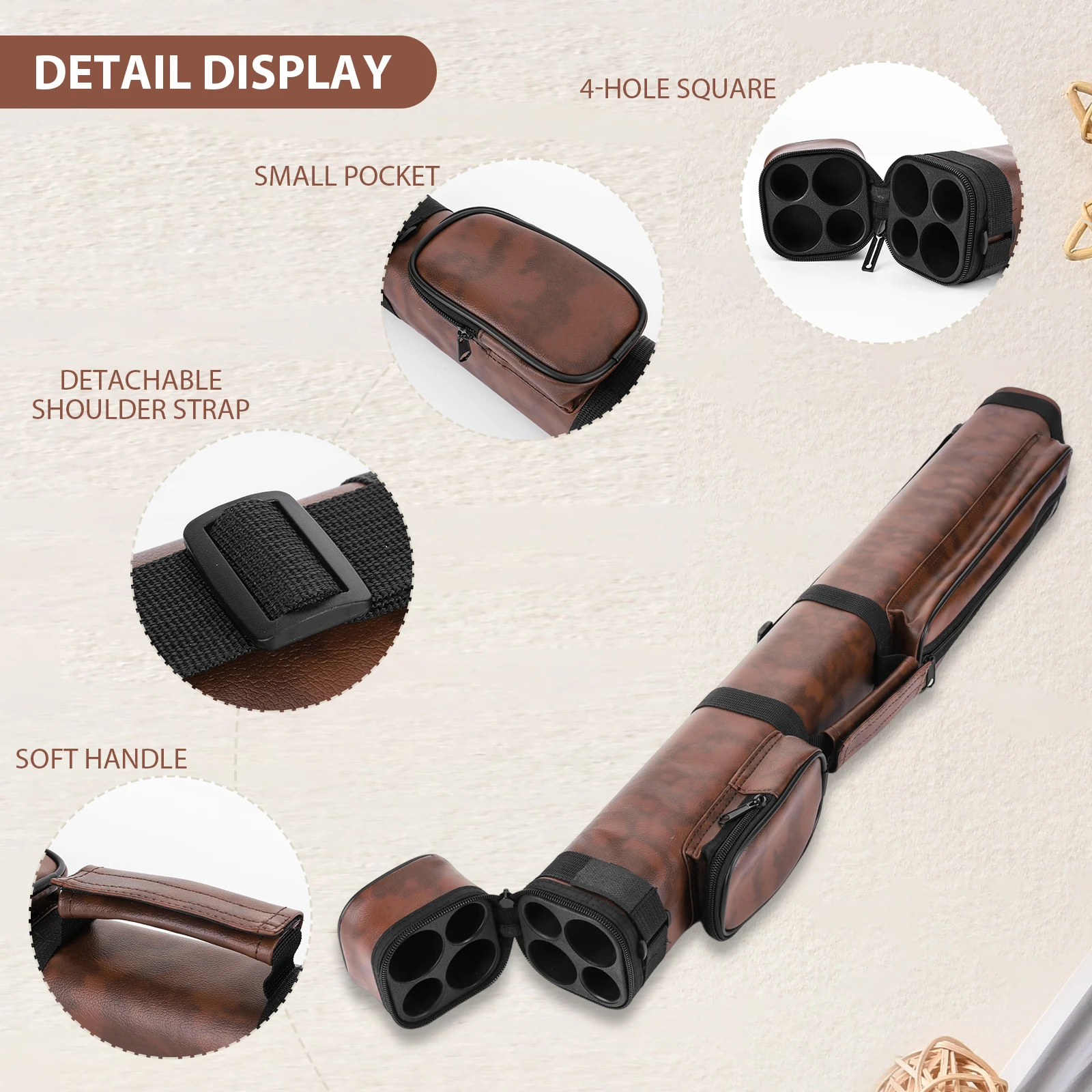 Square Four-Hole Pool Cue Case Leather Billiard Pool Cue Case Pool Stick Case Billiard Stick Carrying Case Billiards Accessories
