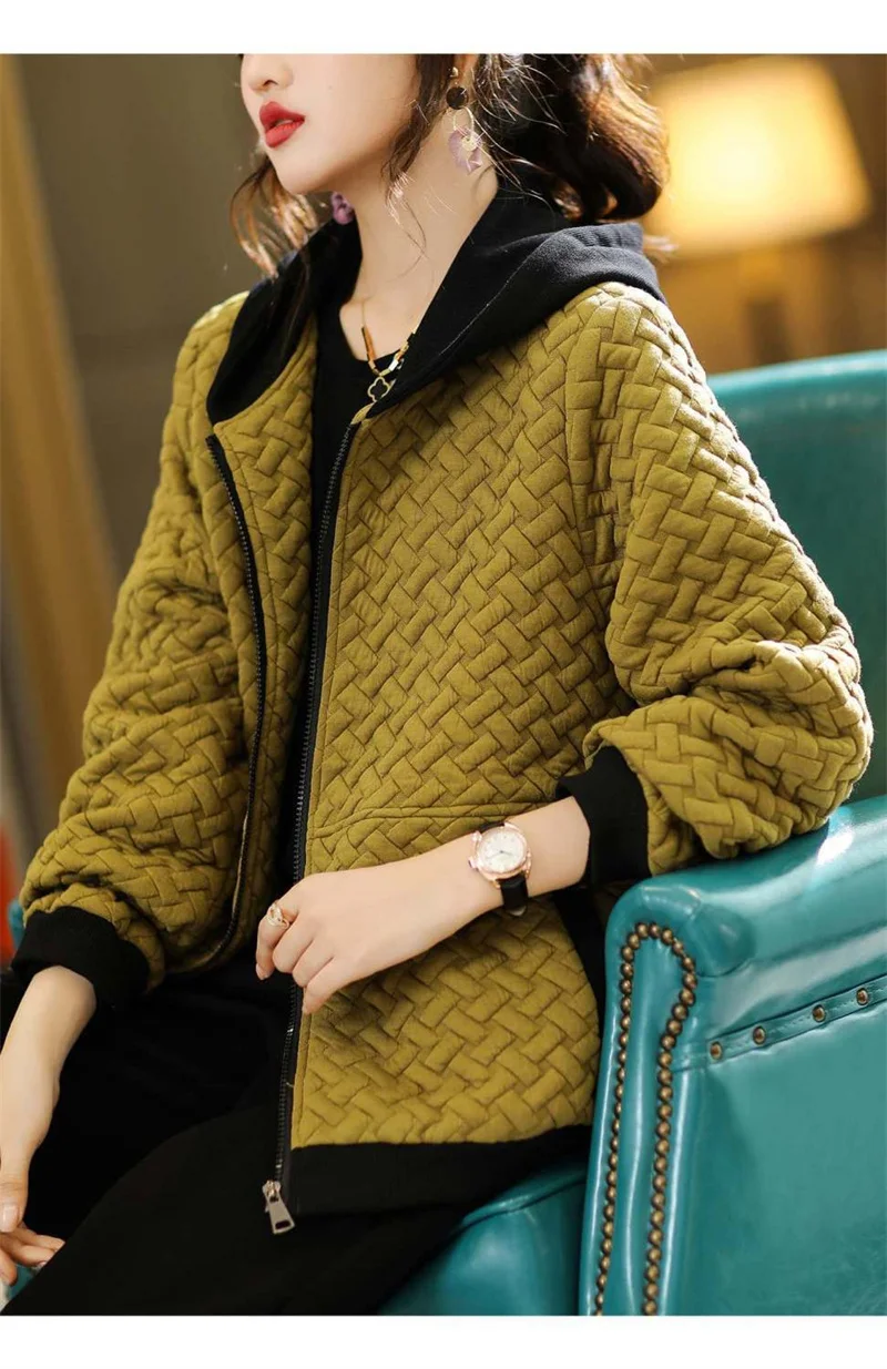 Scff74be43c4e49edb1cd3467a3a80519Q Hooded Casual Coat Women's High End Mother's Jacket Autumn And Winter New Korean Patchwork Outwear With Short Zipper Basic Coat Mallzona