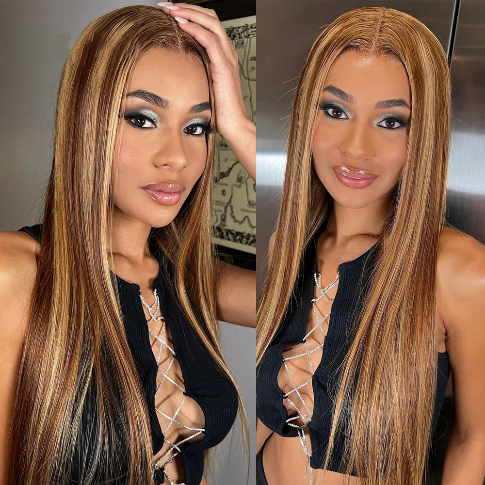 

Highlight Wig Human Hair 13x4 Lace Front Human Hair Wig Ombre Honey Blonde 4/27 Colored Wigs Brazilian Straight Wig For Women