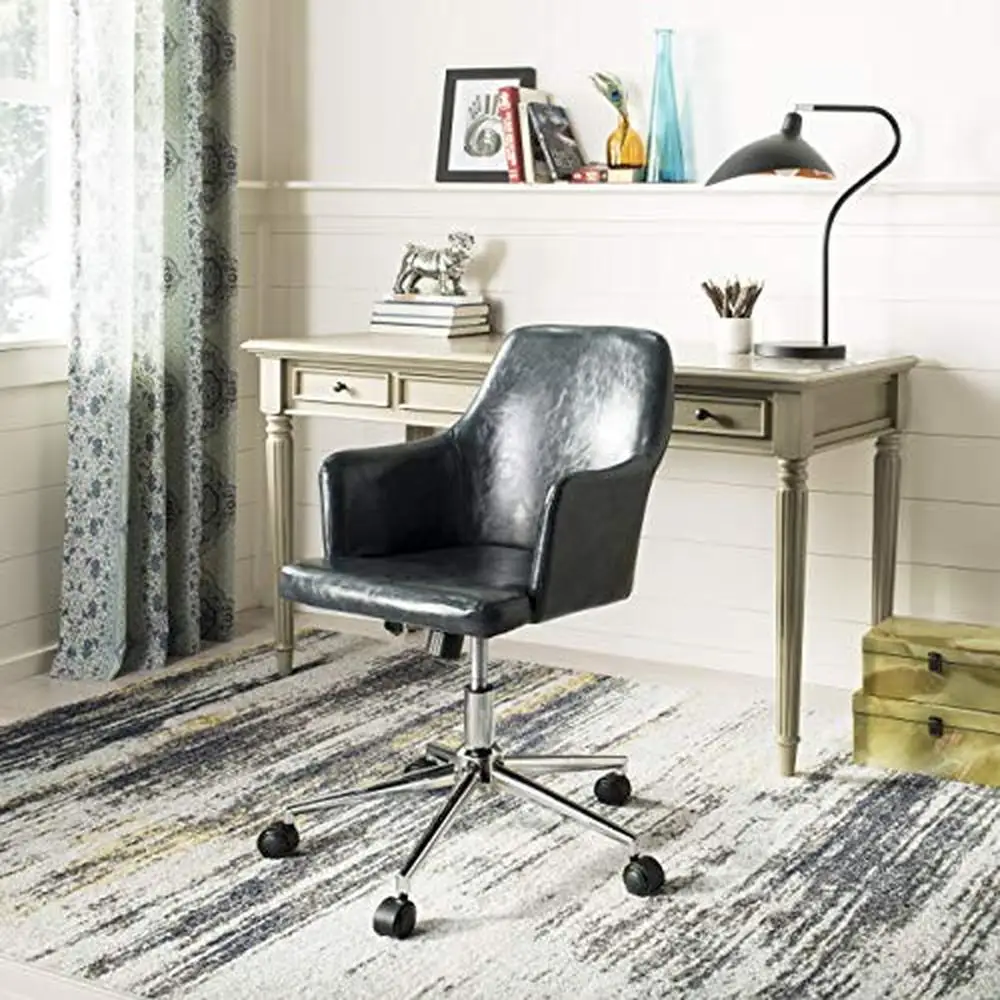 

Темно-серый поворотный офисный стул из полиуретана, металлическая обивка, библиотека, кабинет, 32 дюйма, качественная работа