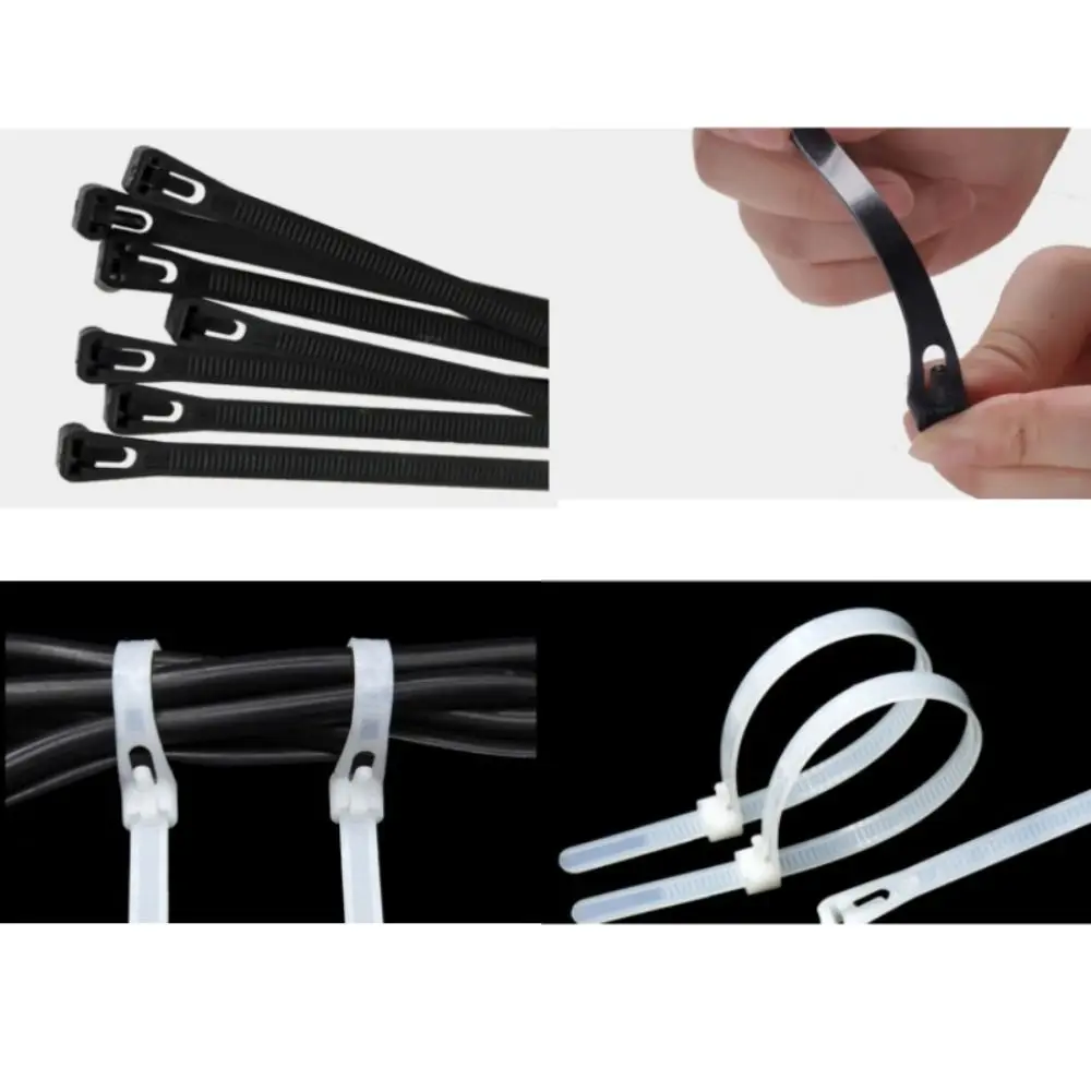 50PCS 5*200 Plastic Reusable Cable Zip Tie Nylon Wrap Straps Detachable Bundle