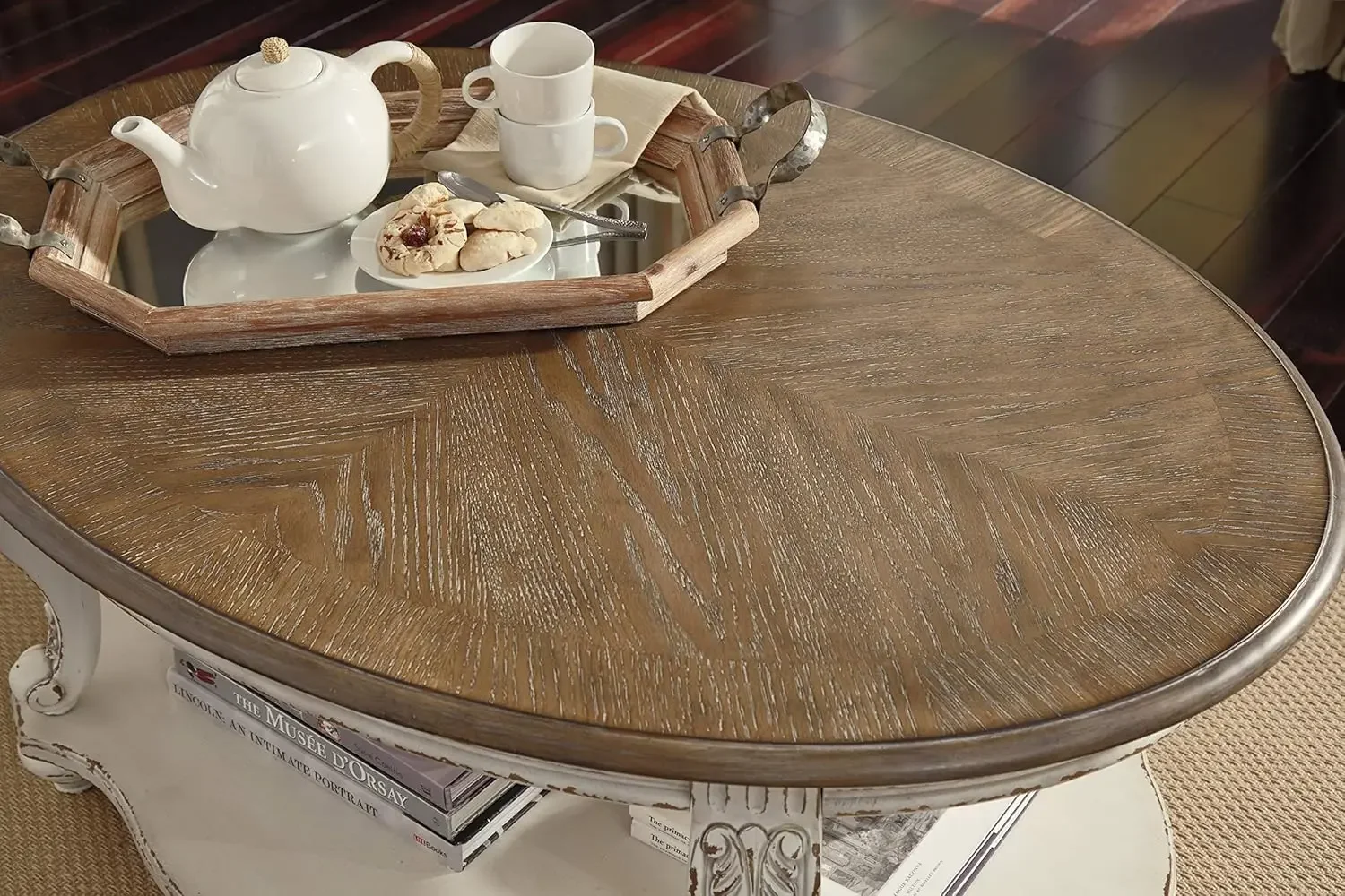Realyn Casual Cottage Coffee Table, Antique White & Brown 5