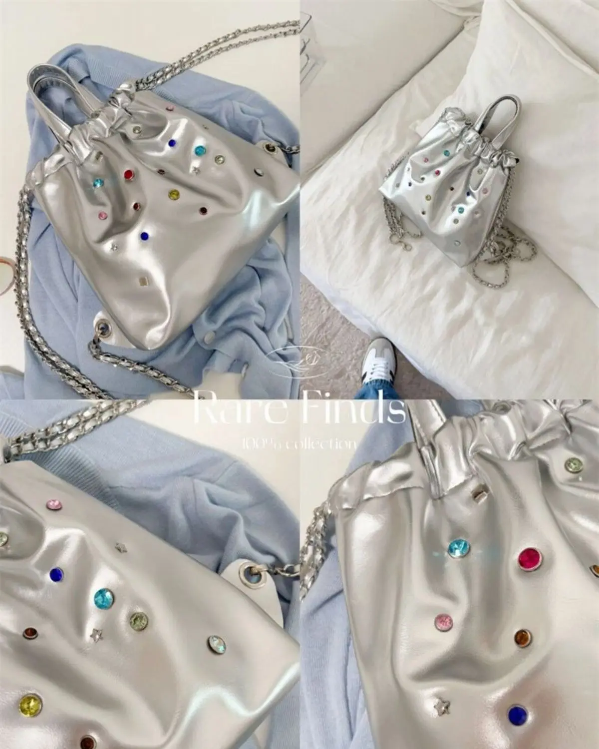 JIAERDI Y2k Vintage Drawstring Backpack Women Hot Girls Beading Chic Backpacks Casual Backpacks Ladies Harajuku Schoolbag Y2k