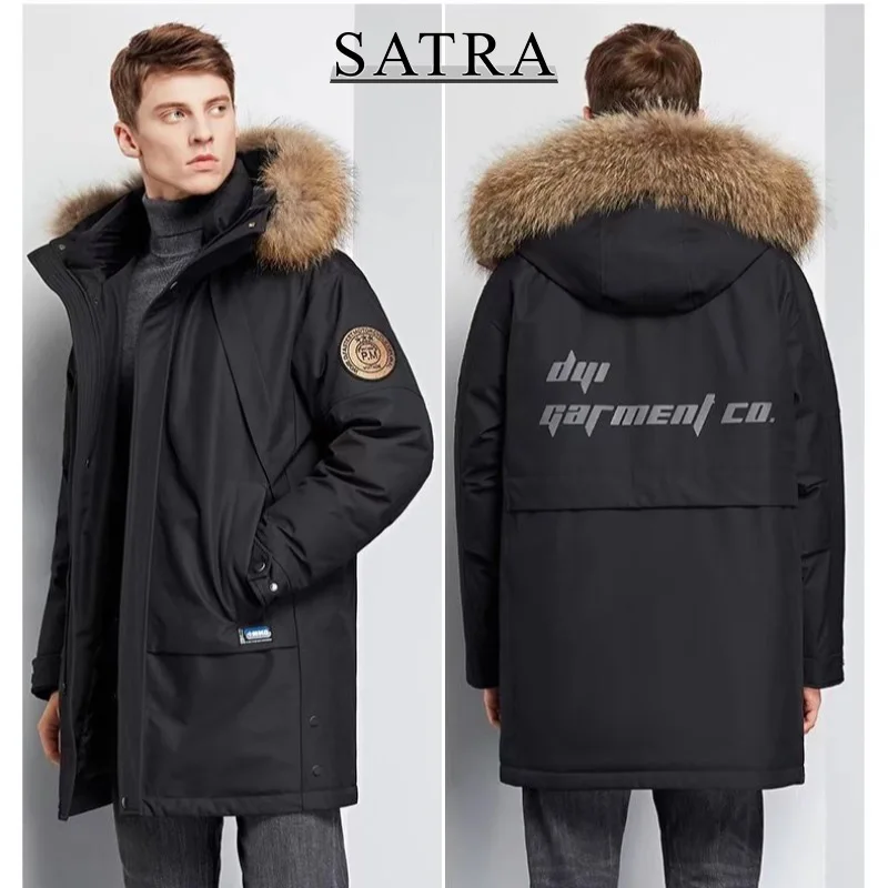 

SATRA 2023 New Arrival Men 90% White Duck Down Hooded Jackets ,Men's Winter Thick Warm Hooded Parka Overcoat Long Down Jackets