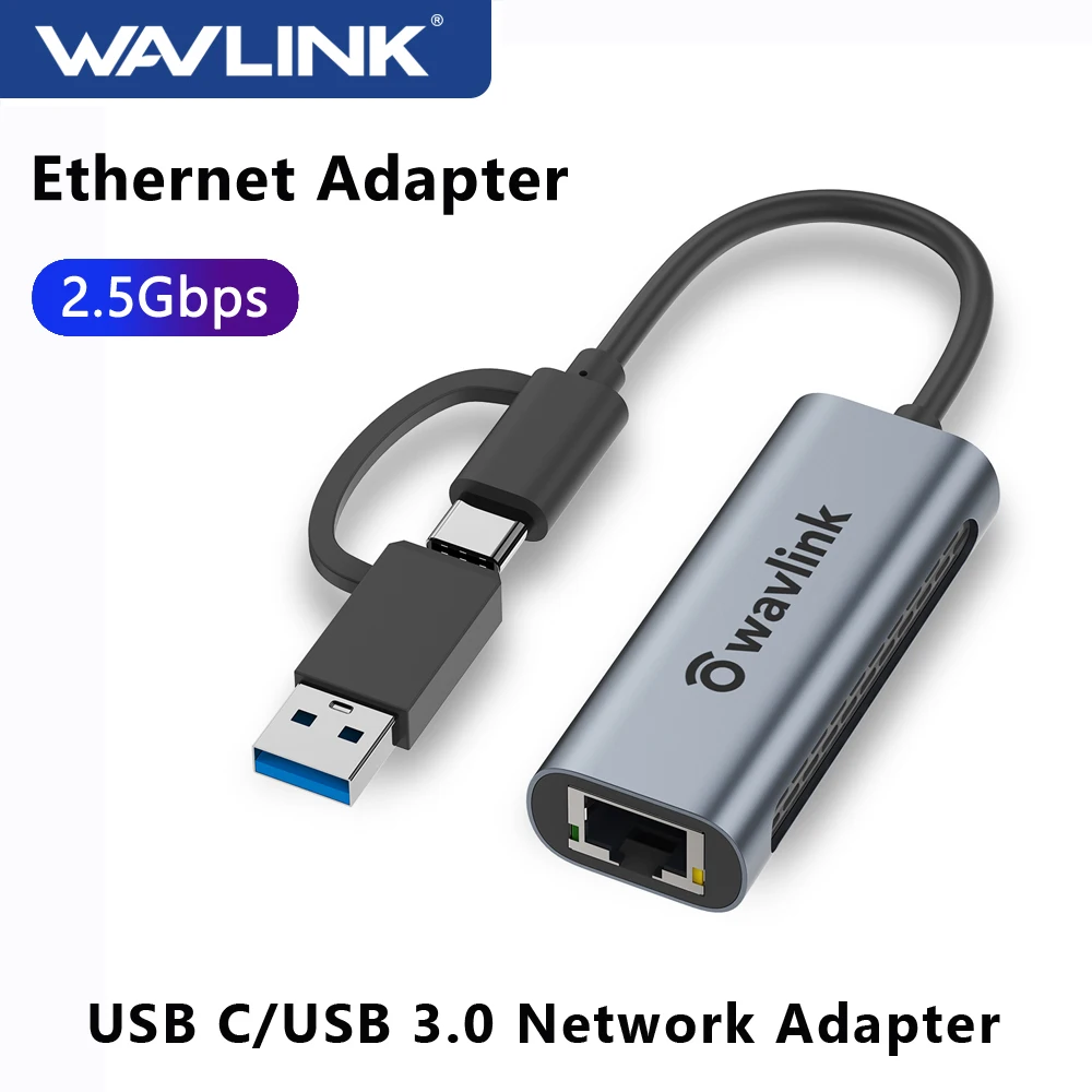 Wavlink-adaptador Gigabit Ethernet Externo tipo c para Placa de Rede Usb 3.0 2500mbps 2.5g Rj45 Lan Conversor Laptop Laptop
