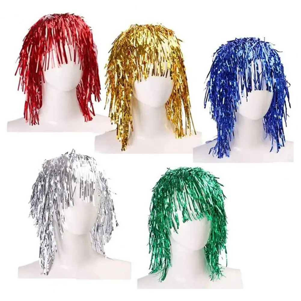 Funny Party Wig Cosplay Disco Shiny Cosplay Party for Adults Festive Decoration with Foil Tinsel Funny for Fancy synthetic wigs
