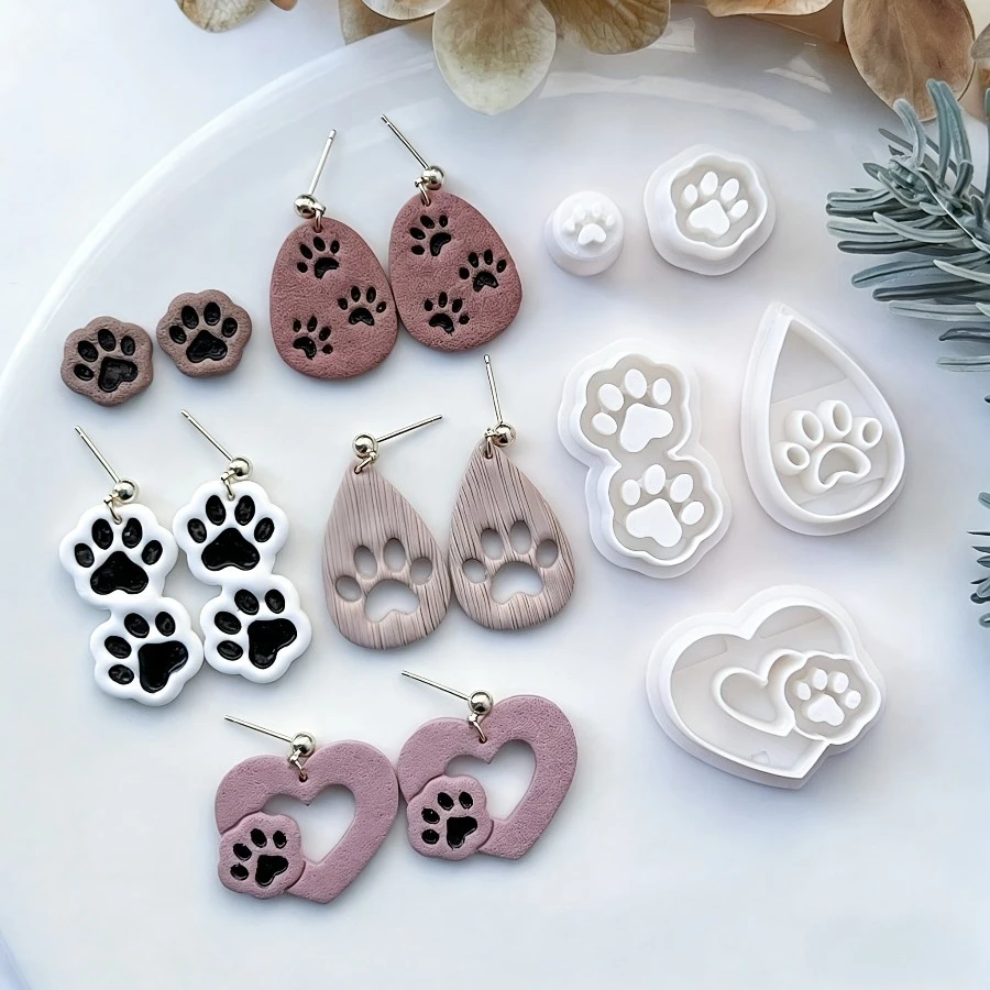 5-teiliges Set Niedliche Hundepfoten-Formen aus Polymer Clay, PLA Tierpfoten-Ohrringformen für Schmuckherstellung, Bastelwerkzeuge für Tierliebhaber – Detail 1