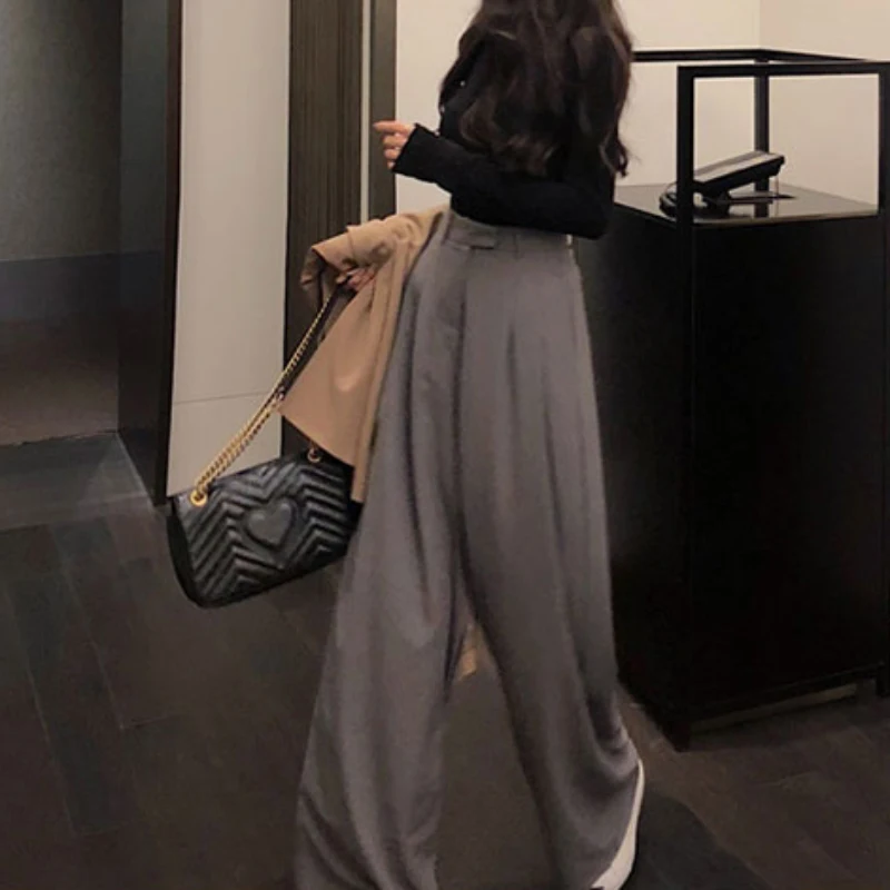 Fall Women's Wide leg Pants Loose black simple suit pants Casual 2021 work trousers