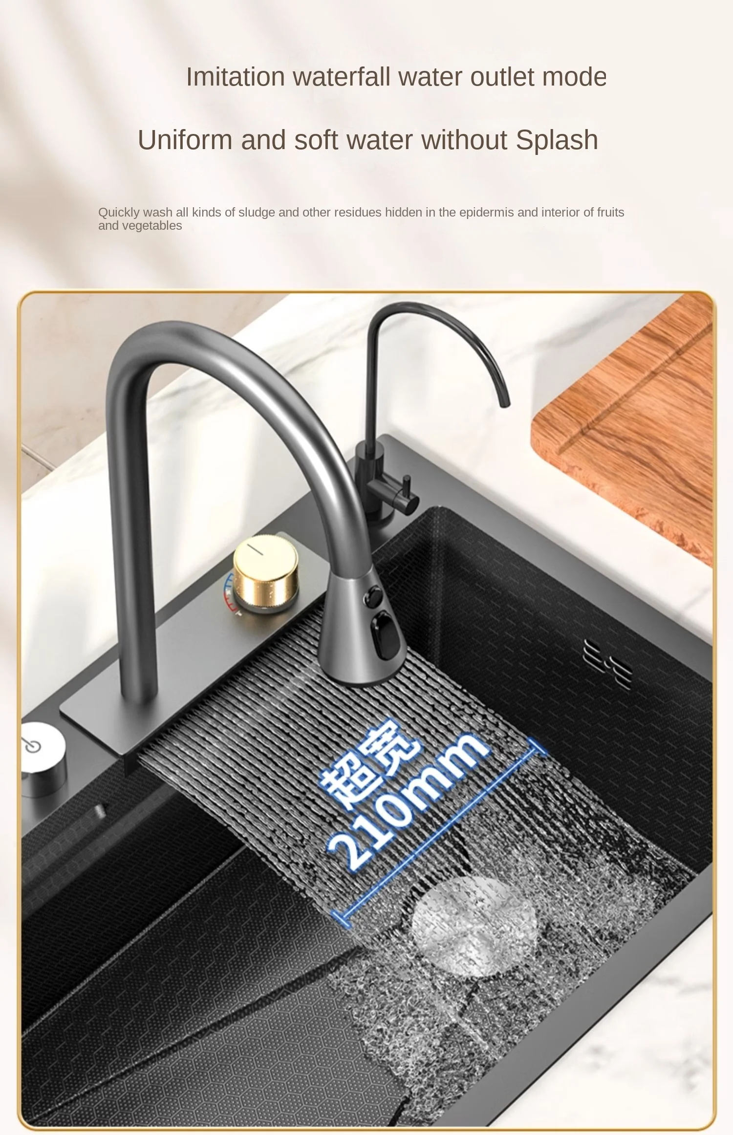 304 Stainless Steel Kitchen Waterfall Sink Digital Display Large Single Sink Dish Basin With Multifunction Touch Waterfall kitchen accessories kitchen sink