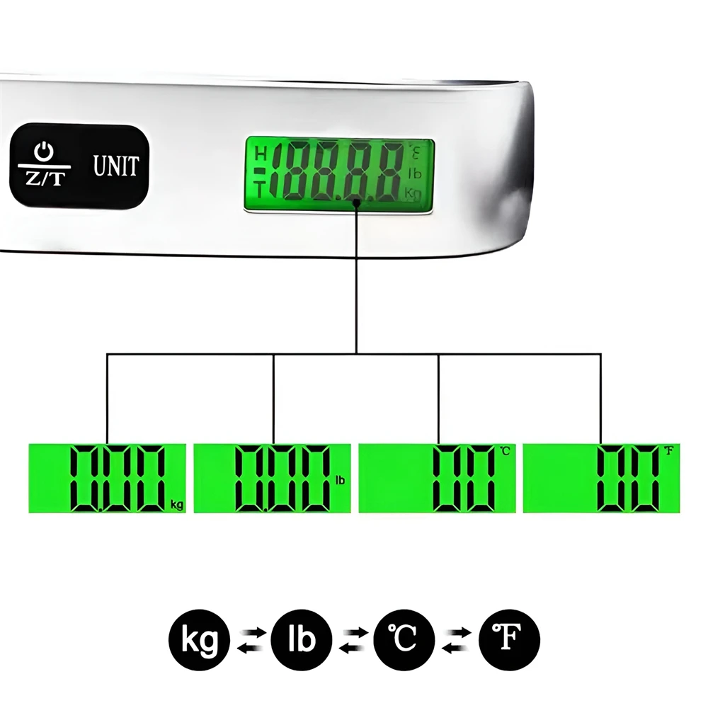 50kg/110lb 휴대용 전자 손 수하물 체중계 LCD 디지털 디스플레이 밸런스 체중계 여행 가방 수하물 중량계 도구