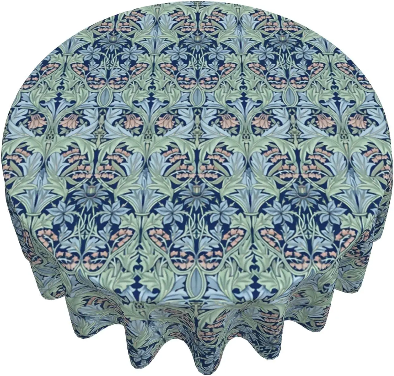 William Morris Bluebell Columbine Round Tablecloth 60 Inch Washable Polyester Tablecloth Water Resistant Spill Proof Table Cover