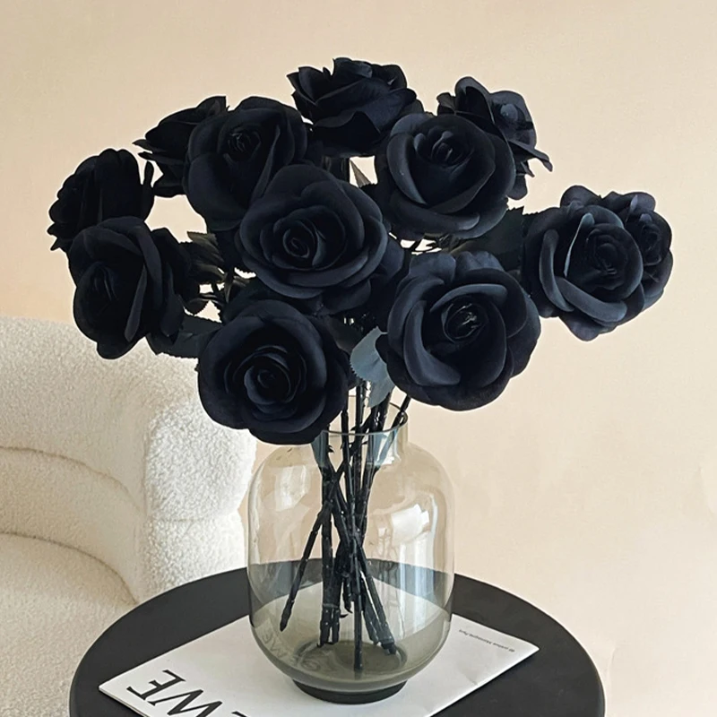 10pcs Black Roses Artificial Flowers With Stems 14in ... - Shein