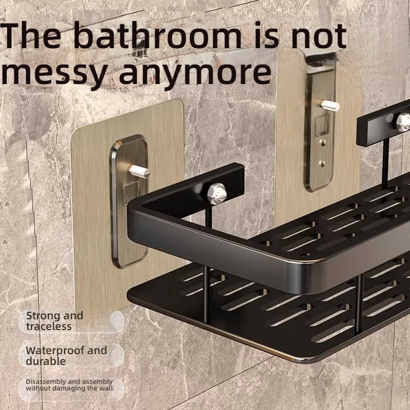Bathroom Shelf Towel Rack Shelves Wall Shower Shampoo Rack No Drill Stainless Steel Anti Rust Storage Shower Rack Suction Cup 4
