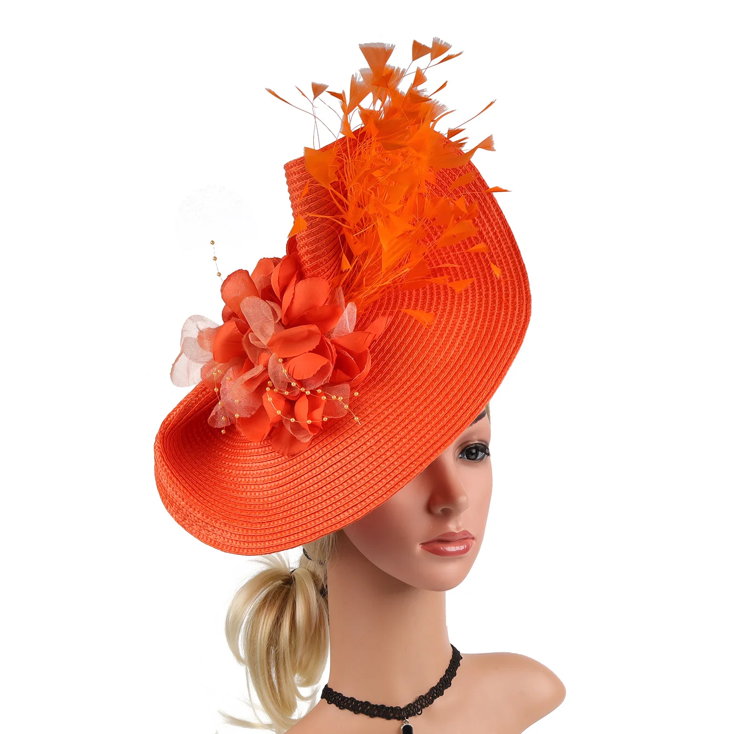 2026 Extravaganter Stroh-Feder-Fascinator-Hut für Teepartys, Kentucky-Hut, Damen-Fascinator, Derby-Pillbox-Hut für Cocktailpartys und Hochzeiten – Detail 7