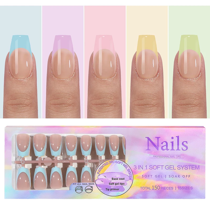 Fake nails 3 In 1 Press On Acrylic Nails 5 Colors/box French Style Removable Wearing Full Cover Tips For Manicure Art Decoration