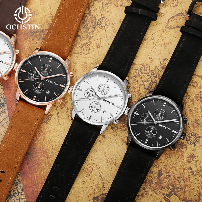 Ochstin Promotional 2024 Pilot Series Simple and Comfortable Automatic Multi functional Quartz Movement Men's Quartz Watch