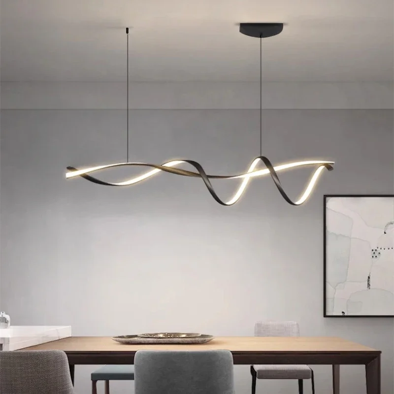 

Custom Wave Strip Twisted Led Pendant Lights Linear Long Strip Lamp Living Room Dinning Room Bedroom Creative Modern Chandelier