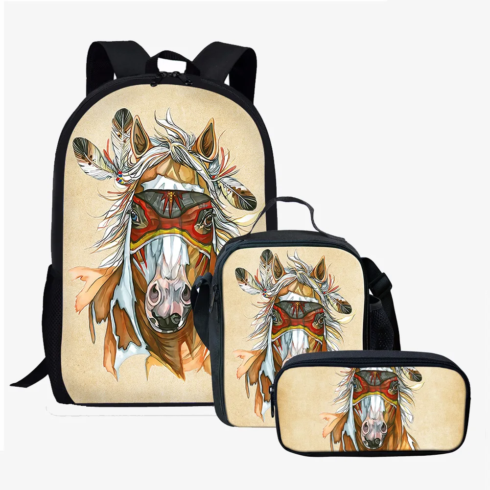 Popular Novelty Trendy Indian animal 3pcs/Set Backpack 3D Print Student Bookbag Travel Laptop Daypack Lunch Bags Pencil Case