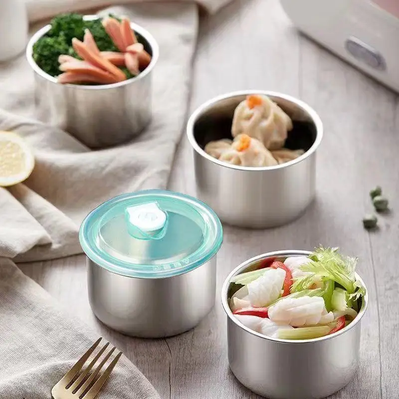 304 Stainless Steel Food Preservation Box Round Leak-proof Lunch Box Heat Resistant Sealed Food Storage Bowl Kitchen Tableware