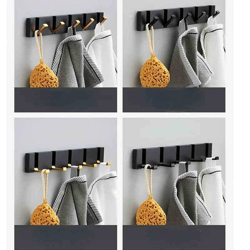Folding Towel Hanger 2ways Installation Wall-mounted Hooks Coat Clothes Holder Folding Hook For Bathroom Kitchen Bedroom Hallway