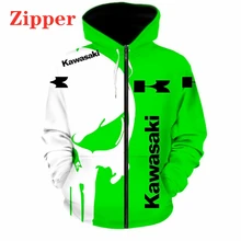 

2022 nova kawasaki logotipo moletom com capuz dos homens 3d impressão digital moletom jaqueta harajuku pullover zip moda casual