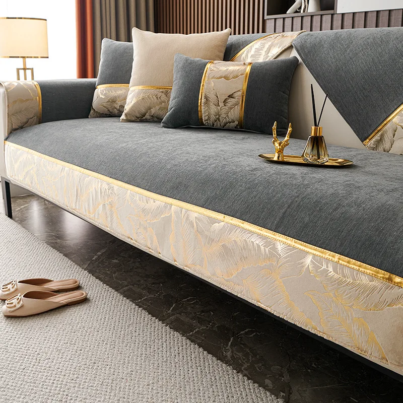 Chenille Jacquard Fabric Sofa Cover Leather Sofa Slipcover European Style Couch Cover Custom Anti-slip 2/3/4 Seat Sofa Towel 3