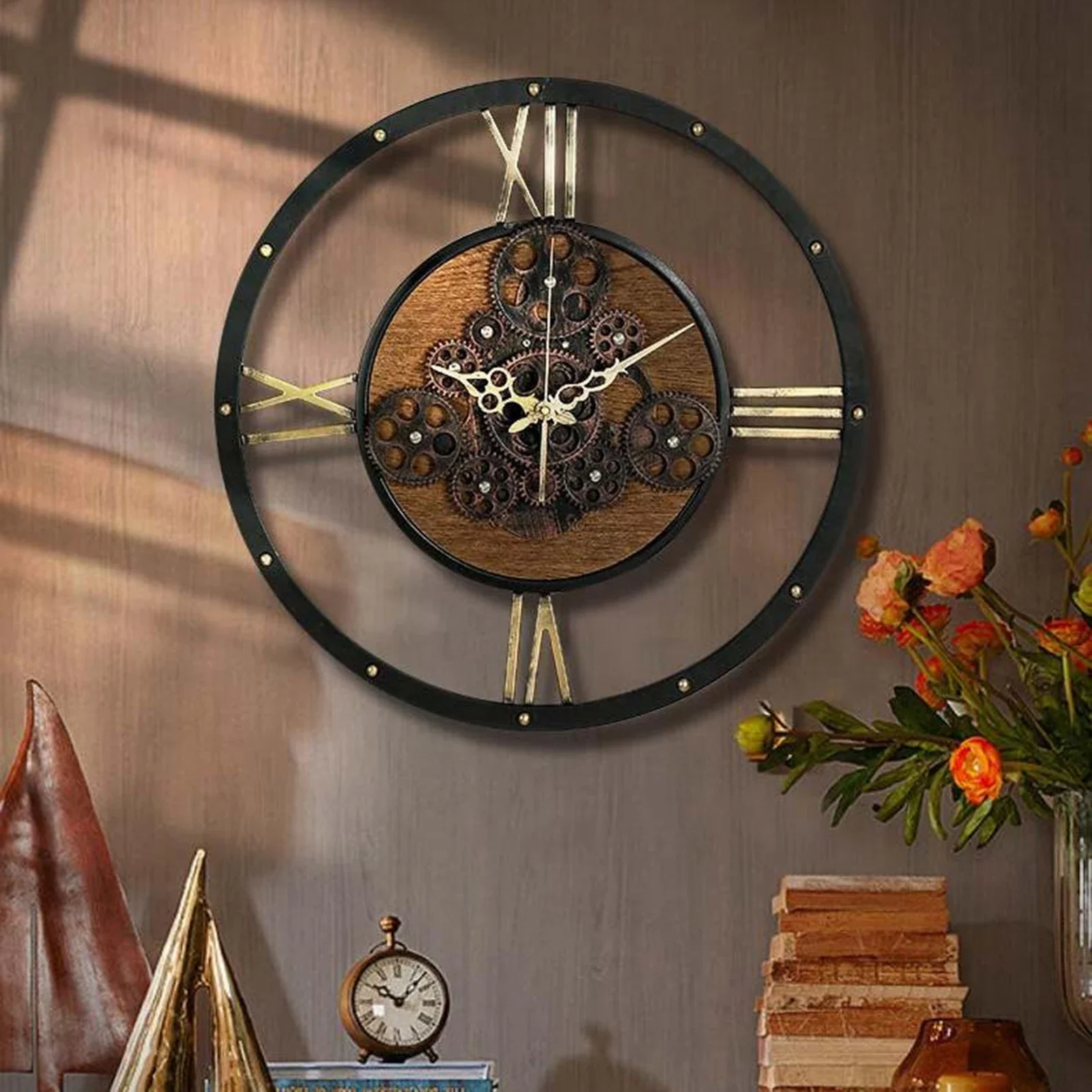 

Retro Wall Clock Gear Pointer Wall Clock Silent Industrial Style Personalized Living Room 50Cm Large Diameter Bedroom Clock